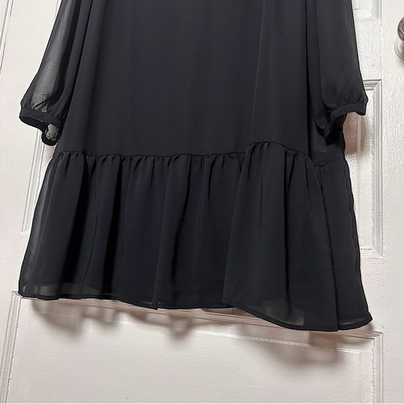 Draper James Black Knee Length Dress Sheer Long Sleeve Ruffle Hem Minimalist Lg - Picture 9 of 17